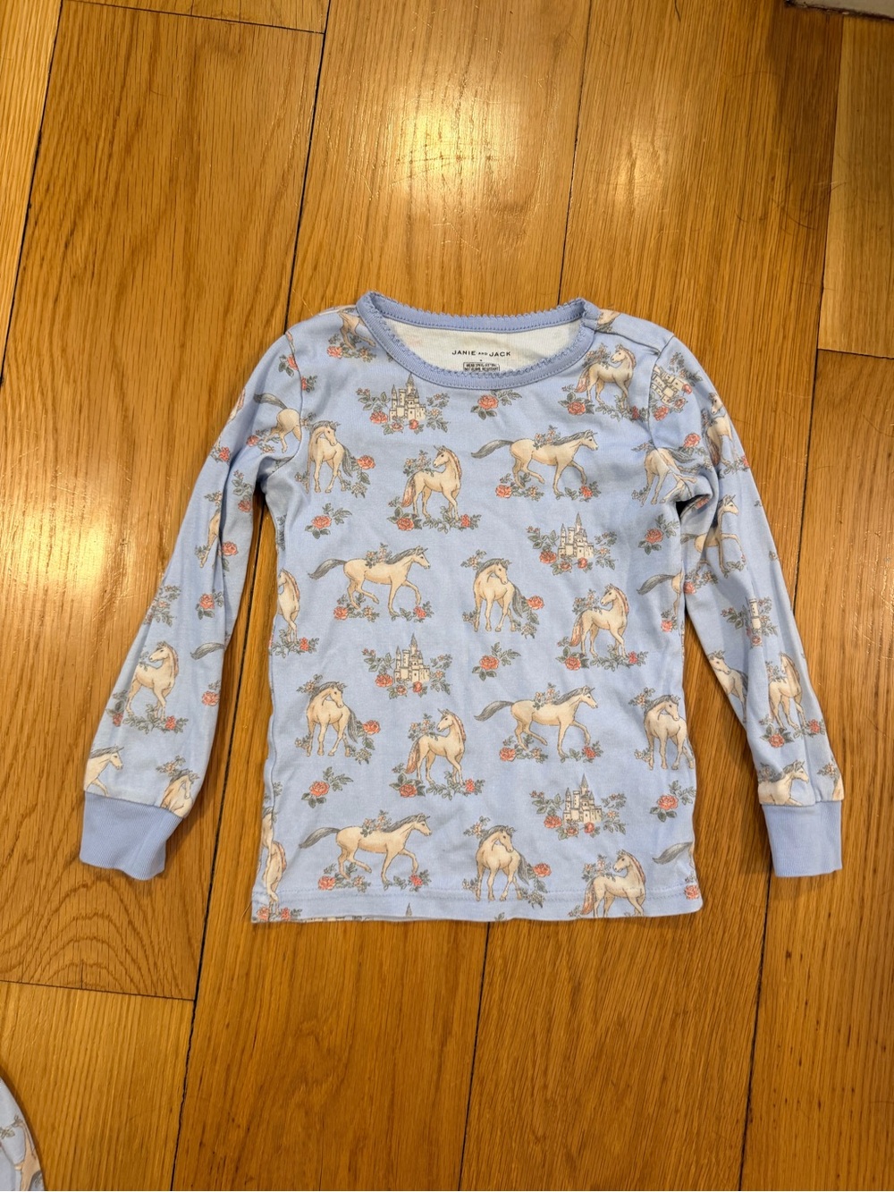 Janie and Jack Light Blue Unicorn & Floral Long Sleeve PJ set size 5